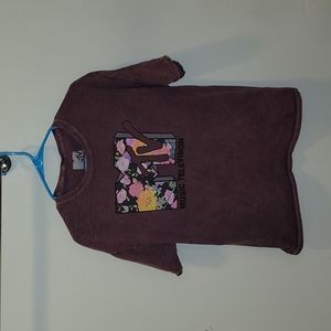 100% Cotton Distressed Maroon Vintage Floral MTV T-Shirt - Large